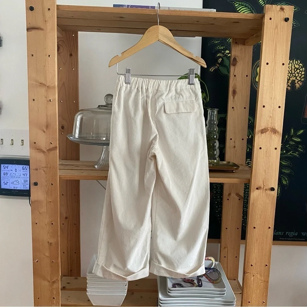 Brunello Cucinelli Kids Cream White Ribbed Wide Leg Corduroy Trousers Pants 6